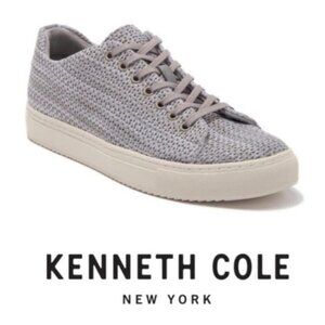 Kenneth Cole Mens Grey Knit Fabric Lace Up Low Top White Sole Sneakers Sz 10 New